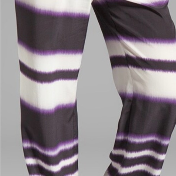 Trina Turk Ink Stripe Ikat Yuma Print in Black Plum 100% Silk - Picture 1 of 6